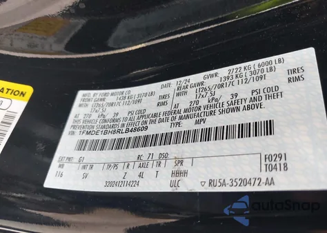 2024 Ford Bronco Black Diamond z USA, uszkodzony, nr VIN 1FMDE1BH8RLB48609